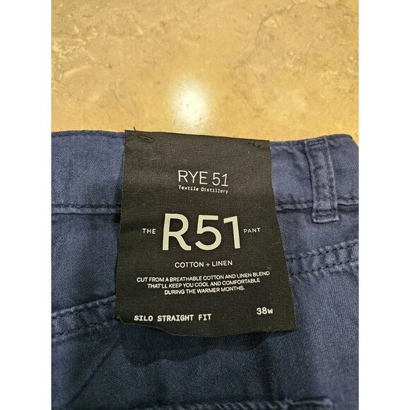 NWT Men's Rye 51 R51 Silo Straight Fit Cotton and Linen Pants Navy Blue 38W - Picture 3 of 5